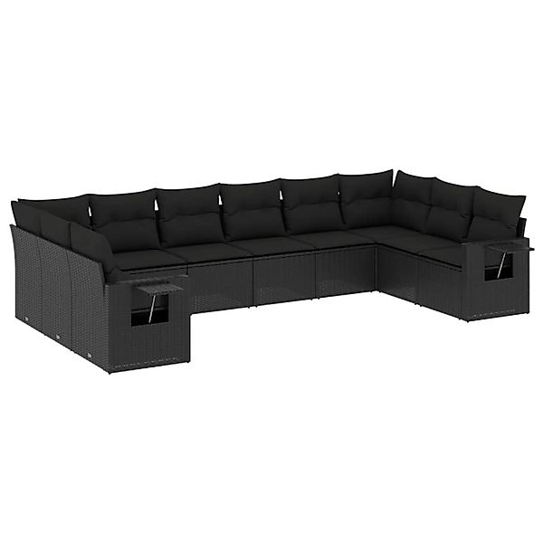 vidaXL 10-Tlg Garten-Sofagarnitur mit Kissen Schwarz Poly Rattan 3220664 günstig online kaufen