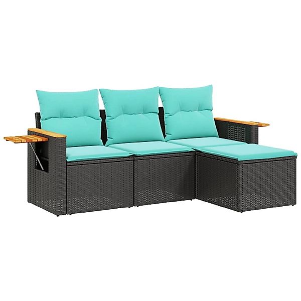 vidaXL 4-Tlg Garten-Sofagarnitur mit Kissen Schwarz Poly Rattan 3226743 günstig online kaufen