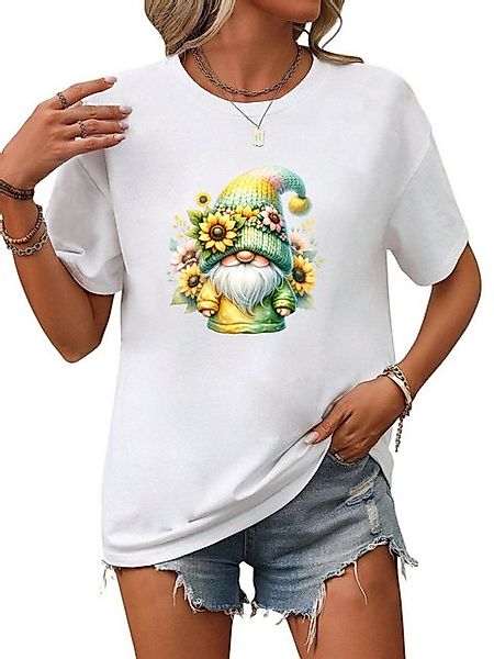 PYL Kurzarmshirt Damen Sommer Kurzarmbluse Locker Blumenzwerg Print-Shirt günstig online kaufen