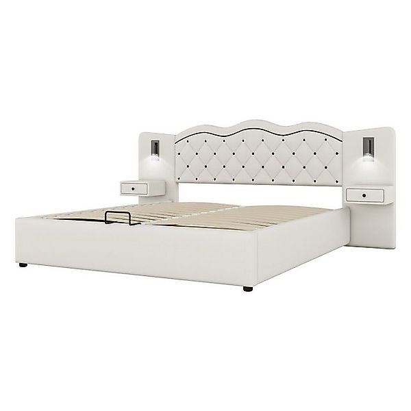 Rutaqian Bett Stauraumbett Doppelbett Polsterbett 180 x 200cm, USB-Anschlus günstig online kaufen
