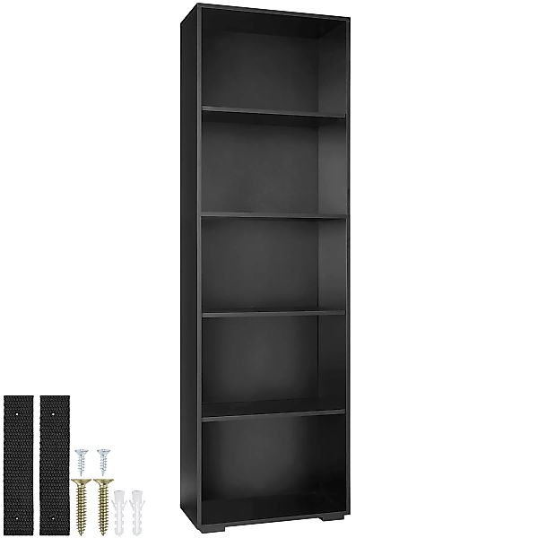 Bücherregal Lexi 5 Fächer 60x30x190cm - schwarz günstig online kaufen