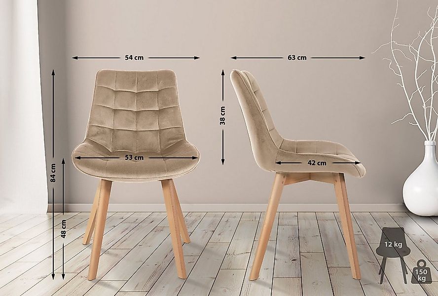 CLP Esszimmerstuhl Brook, Vierfußgestell aus Holz mit Samtbezug günstig online kaufen