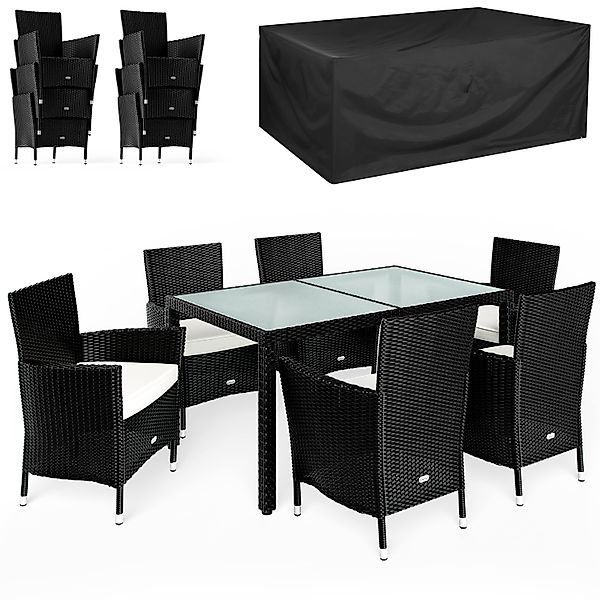 Polyrattan Garten-Sitzgruppe 7-tlg Schwarz/Creme + Abdeckplane günstig online kaufen