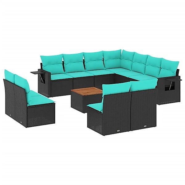 vidaXL 12-Tlg Gartensofa-Set mit Kissen Schwarzes Polyrattan 3224622 günstig online kaufen