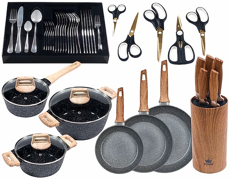 KING Topf-Set »Essential 21« Set, 3Töpfe,5Messer,Messerblock,3Pfannen,Etui, günstig online kaufen
