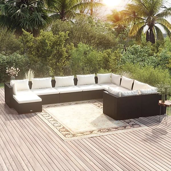 Vidaxl 10-tlg. Garten-lounge-set Mit Kissen Poly Rattan Schwarz günstig online kaufen