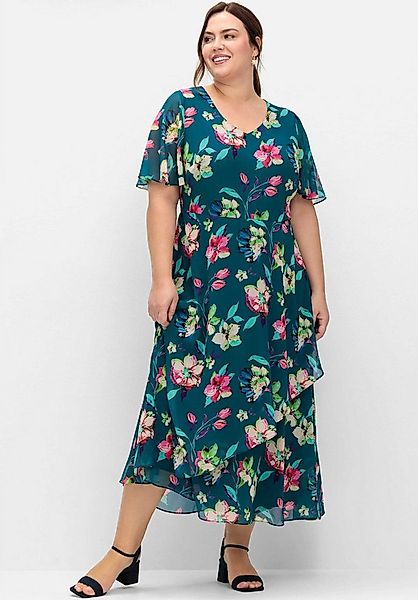 Sheego Etuikleid Abendkleid Kurzarm mit Blumenprint, blickdicht gefüttert günstig online kaufen