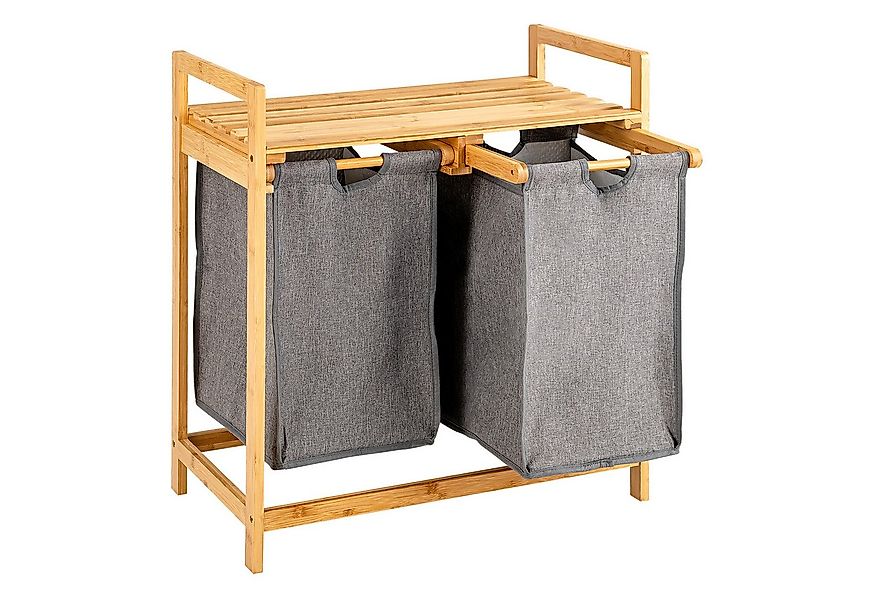 COSTWAY Wäschekorb, 2 Fächer Bambus, mit Ablage, ausziehbare Wäschesäcke günstig online kaufen