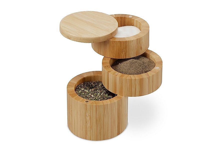 relaxdays Gewürzbehälter Drehbarer Salzbehälter mit 3 Fächern, Bambus günstig online kaufen