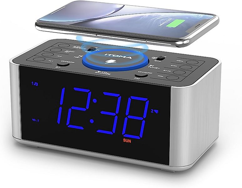 iTOMA Radiowecker Kabelloses Laden, USB-Port, Bluetooth, FM-Radio, Dimmer-D günstig online kaufen