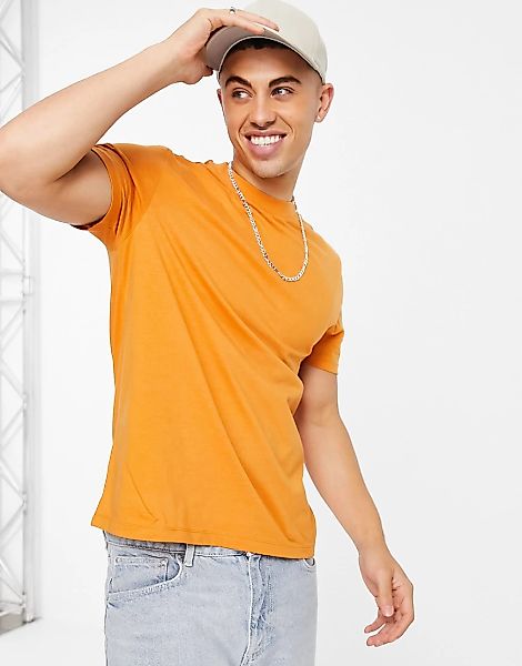 ASOS DESIGN – Oranges T-Shirt aus Bio-Baumwollmix mit Rundhalsausschnitt günstig online kaufen