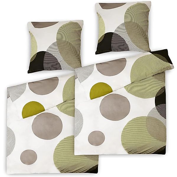 Beautissu Nela Bettbezug 155x220cm + Kissenbezug 80x80cm Grün Weiß Hellgelb günstig online kaufen