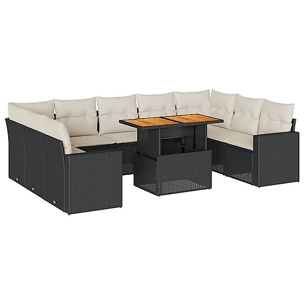 vidaXL 10-Tlg Garten-Sofagarnitur mit Kissen Schwarz Poly Rattan 3327080 günstig online kaufen