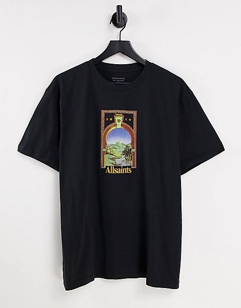 AllSaints – Kabbal – T-Shirt in Schwarz mit Grafik günstig online kaufen