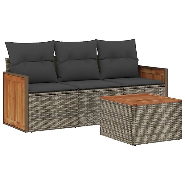 vidaXL 4-Tlg Garten-Sofagarnitur mit Kissen Grau Poly Rattan 3227446 günstig online kaufen
