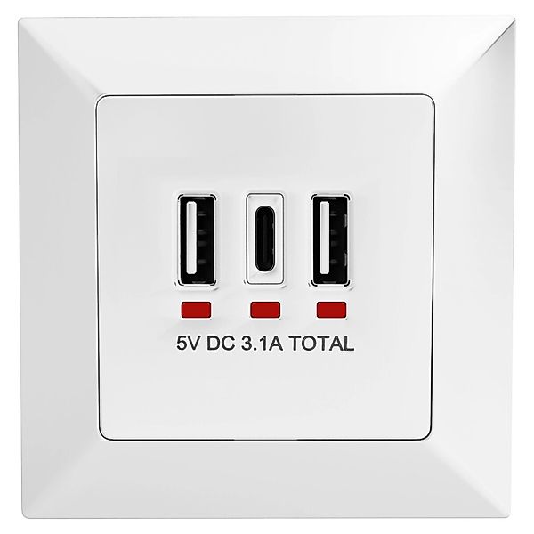 hb-digital Wandsteckdose Unterputz mit 2x USB-A und 1x USB-C Ports Weiß günstig online kaufen