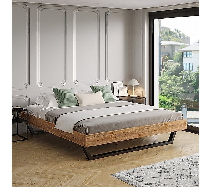 skølm Massivholzbett Alver aus Eiche, ohne Bettkopf, natur geölt mit Metall günstig online kaufen