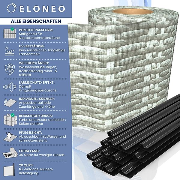 ELONEO PVC Sichtschutzstreifen für Doppelstabmattenzaun, 35m x 19cm, 1er-Se günstig online kaufen