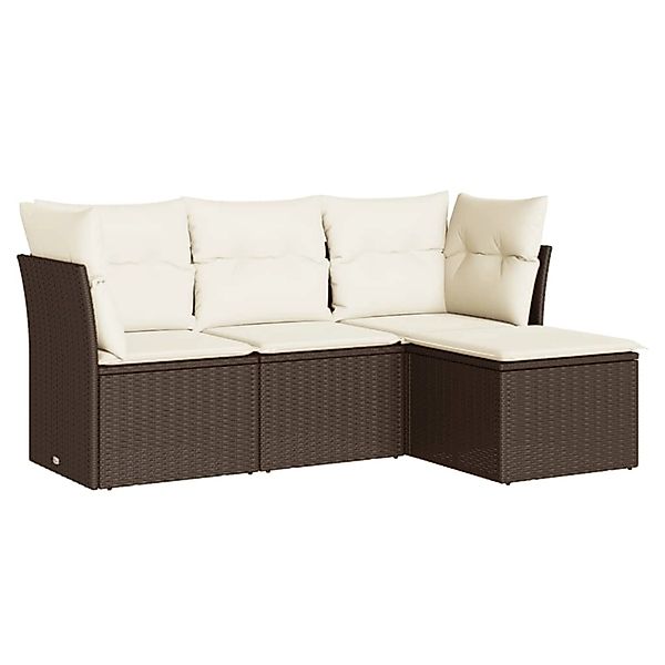 vidaXL 4-Tlg Garten-Sofagarnitur mit Kissen Braun Poly Rattan 3217543 günstig online kaufen