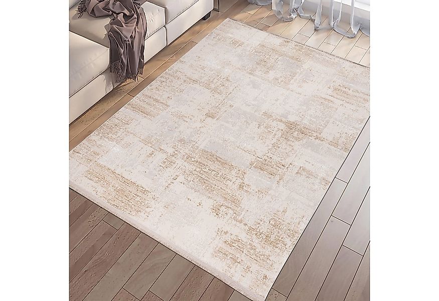 TeppichHome24 Teppich Moderner glänzender Wohnzimmer-Teppich in gold-weiß, günstig online kaufen