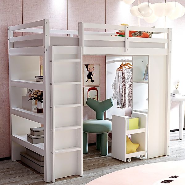 Flieks Hochbett Kinderbett 90x200cm mit Kleiderbügel, günstig online kaufen