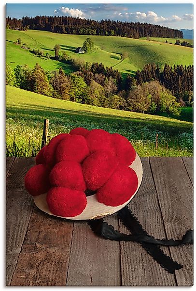 Artland Wandbild "Schwarzwälder Bollenhut auf Holztisch" Wiesen & Baumbilde günstig online kaufen