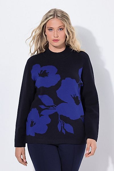 Ulla Popken Strickpullover Pullover Blüten Oversized Stehkragen Langarm günstig online kaufen