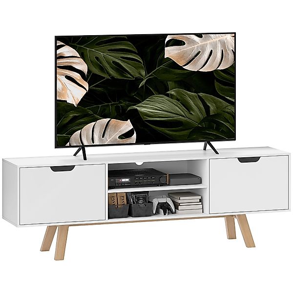 HOMCOM TV Schrank Fernsehtisch Spanplatte MDF Weiß 150L x 39B x 50H cm günstig online kaufen