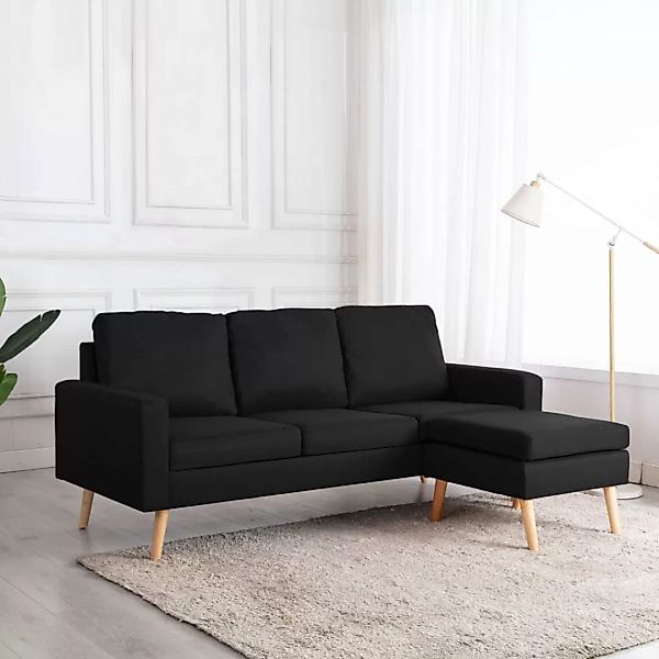3-sitzer-sofa Mit Hocker Schwarz Stoff günstig online kaufen