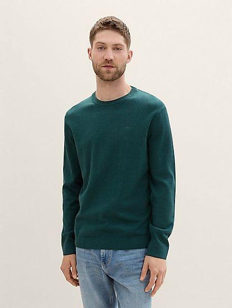 TOM TAILOR Strickpullover Strickpullover mit Rundhalsausschnitt mit Logo St günstig online kaufen