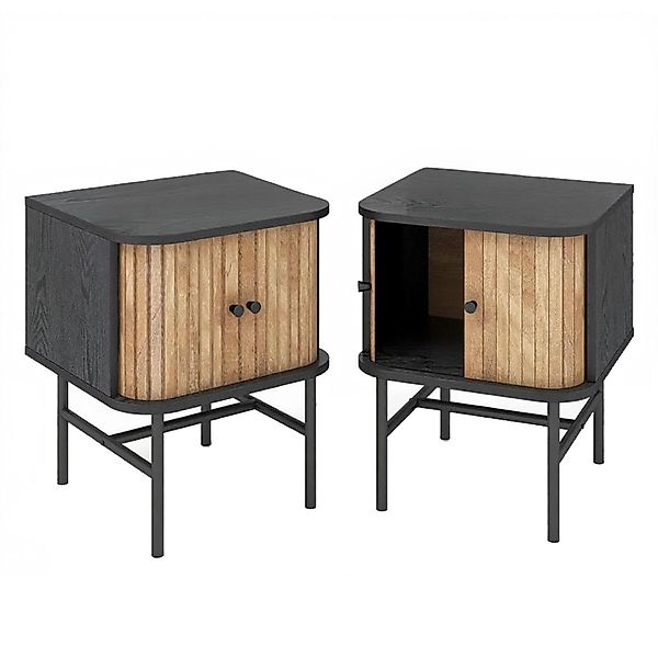 Costway Nachttisch mit Schiebetüren 2er Set Schwarz günstig online kaufen