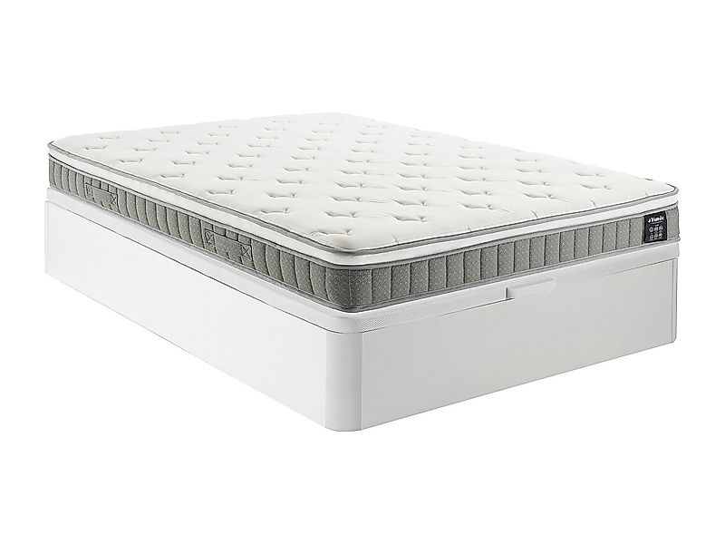 Bett mit Bettkasten - 140 x 190 cm - Weiß - Taschenfederkernmatratze mit Me günstig online kaufen