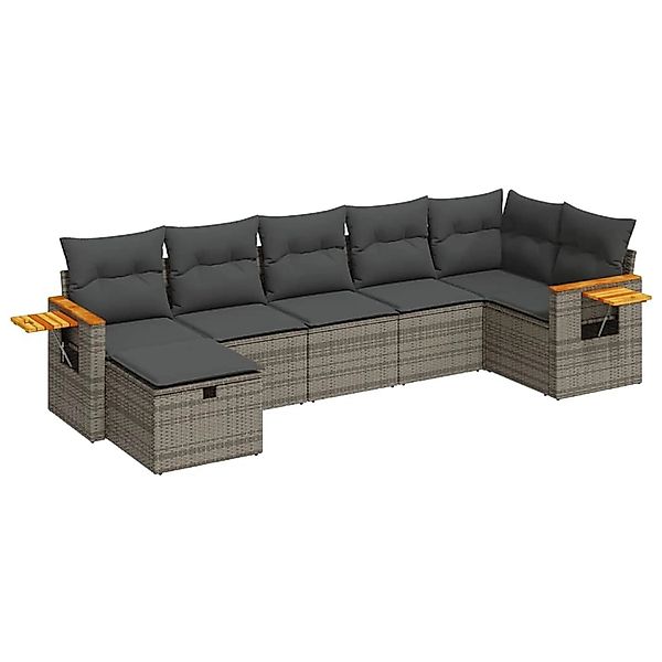 vidaXL 7-Tlg Garten-Sofagarnitur mit Kissen Grau Poly Rattan 3325987 günstig online kaufen
