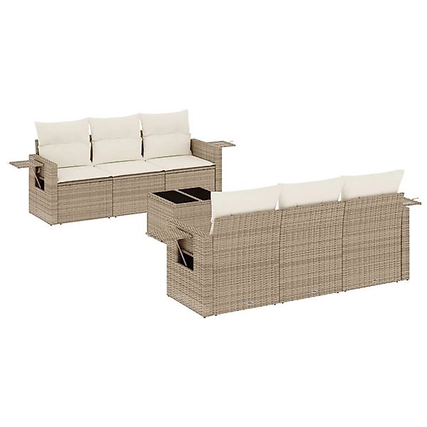 vidaXL 7-Tlg Garten-Sofagarnitur mit Kissen Beige Poly Rattan 3252245 günstig online kaufen