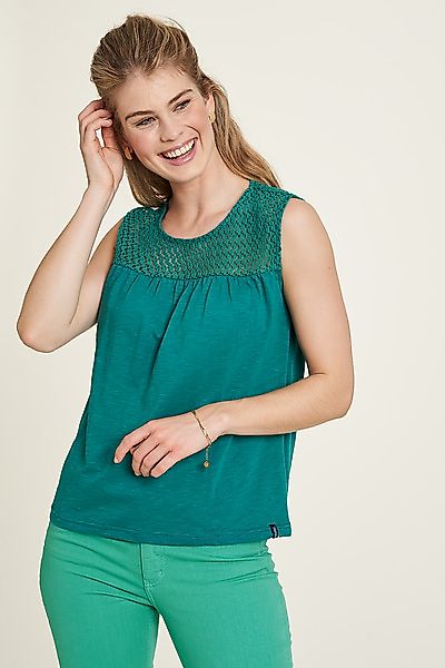 Jersey Shirt Ärmellos Mit Spitzenbesatz In Blau Oder Grün Gots-zertifiziert günstig online kaufen
