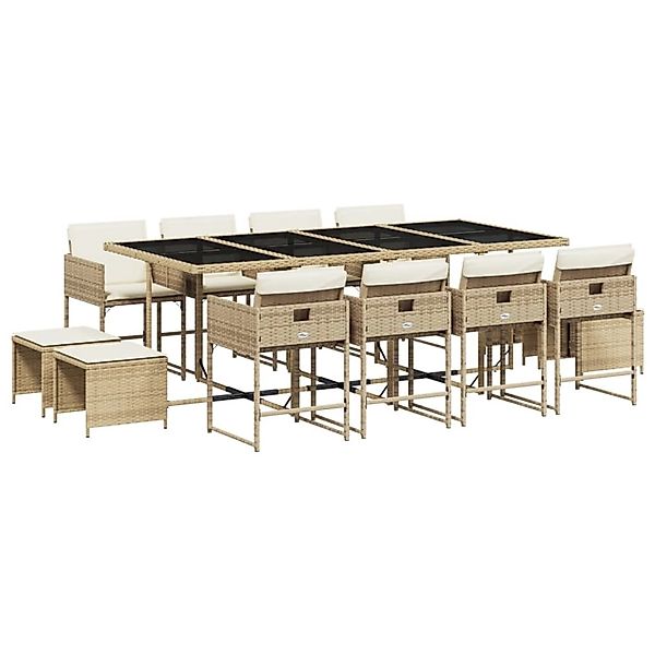 vidaXL 13-Tlg Garten-Essgruppe mit Kissen Beige Poly Rattan 3211342 günstig online kaufen