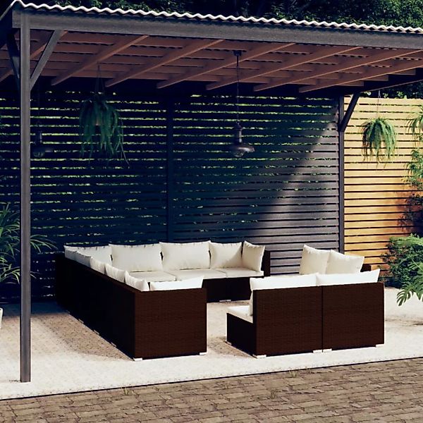 Vidaxl 12-tlg. Garten-lounge-set Mit Kissen Braun Poly Rattan günstig online kaufen