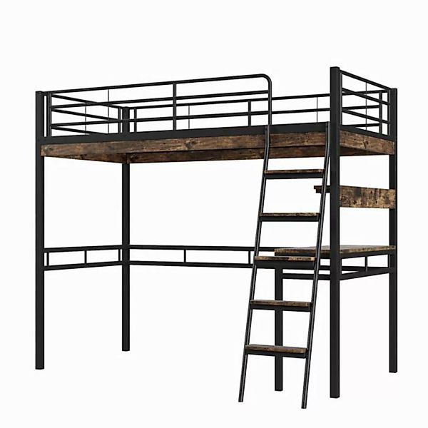 Odikalo Hochbett Jugendbett Schreibtisch Regale Geländer Schwarz 90*200cm O günstig online kaufen