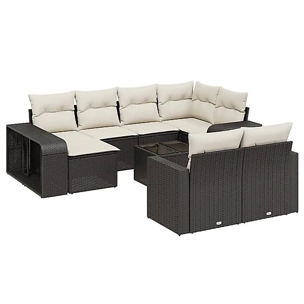 vidaXL 11-Tlg Garten-Sofagarnitur mit Kissen Schwarz Poly Rattan 3261296 günstig online kaufen