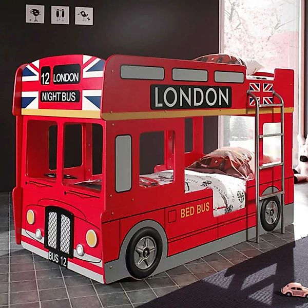Kinderetagenbett im Bus-Design Rot günstig online kaufen