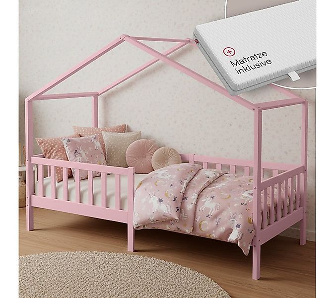 Bellabino Kinderbett Bia mit Rausfallschutz & Lattenrost (rosa, mit Matratz günstig online kaufen