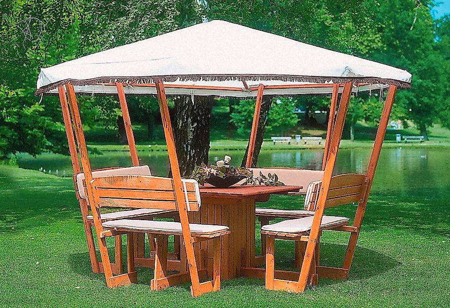 promadino Holzpavillon "Rosenheim" BxT: 304x304 cm, inkl. Sitzgruppe günstig online kaufen