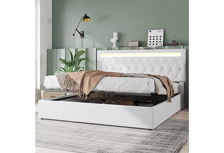 Flieks Polsterbett, LED Hydraulisches Doppelbett 180x200cm mit Ladefunktion günstig online kaufen