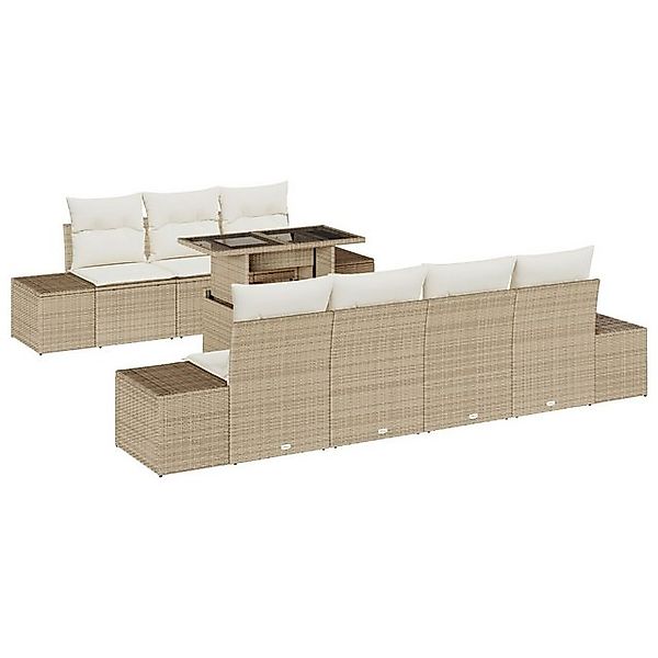 vidaXL Loungesofa 8-tlg. Garten-Sofagarnitur mit Kissen Beige Poly Rattan, günstig online kaufen