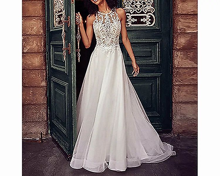 RUZU UG Abendkleid Damen Hochzeitskleid Spitze ärmellos Neckholder Kleid Co günstig online kaufen