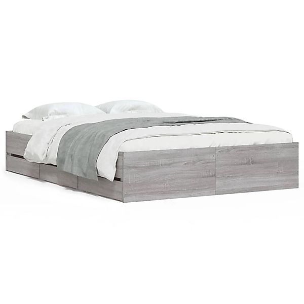 vidaXL Bettgestell, Bettrahmen mit Schubladen Braun Eichen-Optik 135x190 cm günstig online kaufen