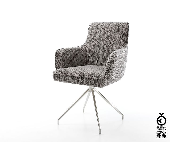 Drehstuhl Heira-Flex mit Armlehnen Bouclé Silbergrau Kreuzgestell konisch E günstig online kaufen