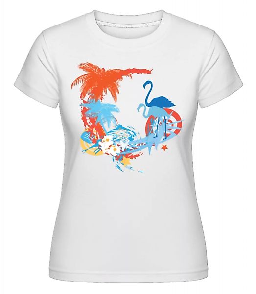 Flamingos In Paradise Blue/Orang · Shirtinator Frauen T-Shirt günstig online kaufen