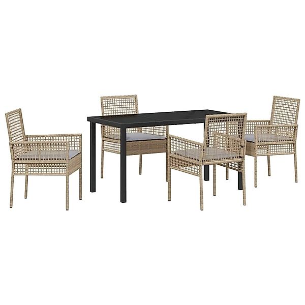 vidaXL 5-Teiliges Garten Essgruppe mit Kissen Beige Poly Rattan 3379886 günstig online kaufen