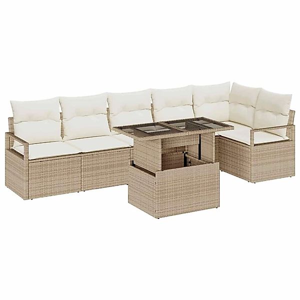 vidaXL Garten-Sofa-Set mit Kissen 7-Tlg Beige Poly Rattan 3348837 günstig online kaufen